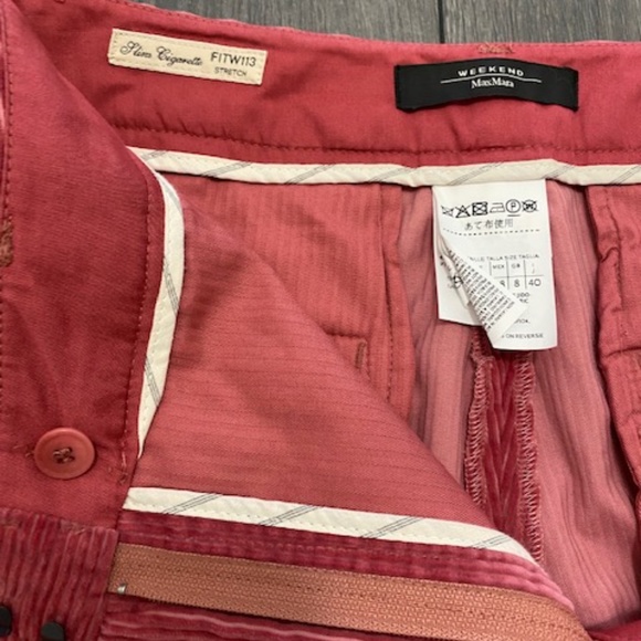Weekend Max Mara Jedy Slim Cigarette Pink Wide Wale Corduroy Trousers Size 6 - Picture 6 of 9